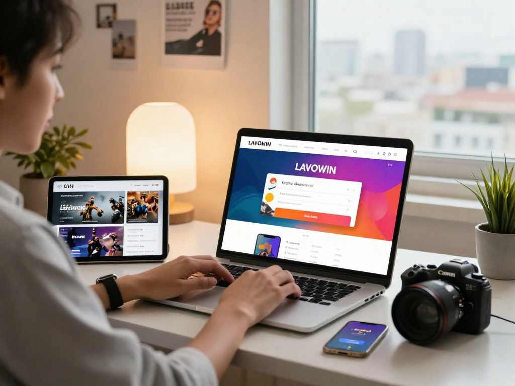 Accessing the LAVOWIN login page on a laptop in a cozy digital workspace.