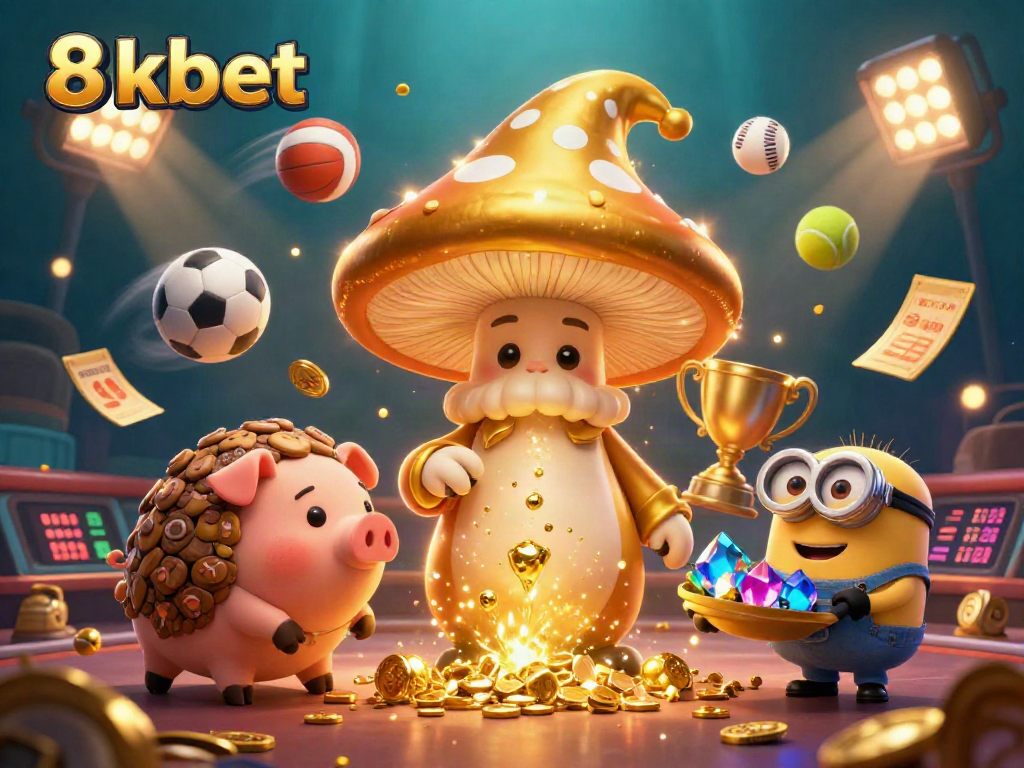 Experience vibrant casino action at 8kbet with a magical scene of treasure and sports elements.