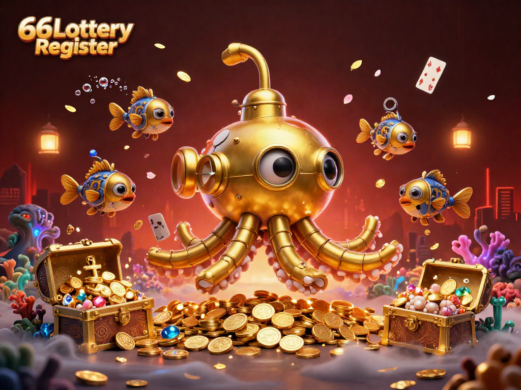 Play exciting lottery games with 66Lottery Register while enjoying vibrant casino-themed visuals.