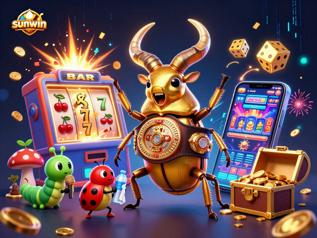 Players enjoy thrilling wins at sunwin's slot machines amid vibrant animated elements.