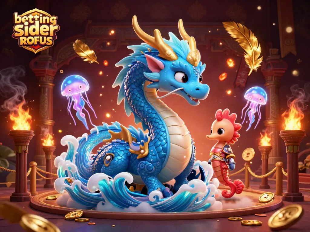 Engage with betting sider uden ROFUS amidst a 3D scene of a mystical water dragon and coral knight battling in an exciting casino arena.