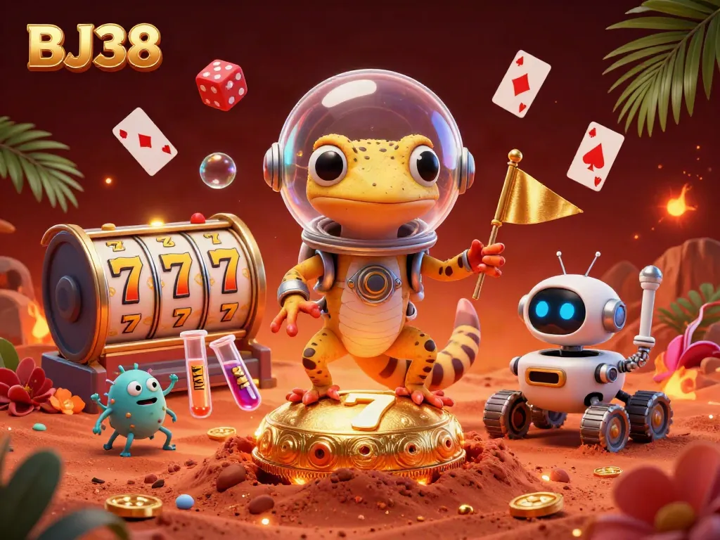 Experience the thrill of BJ38 as a Martian gecko explores a vibrant golden casino beneath Mars' surface.