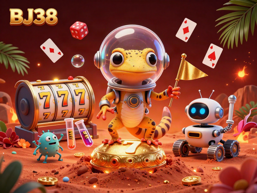Experience the thrill of BJ38 as a Martian gecko explores a vibrant golden casino beneath Mars' surface.