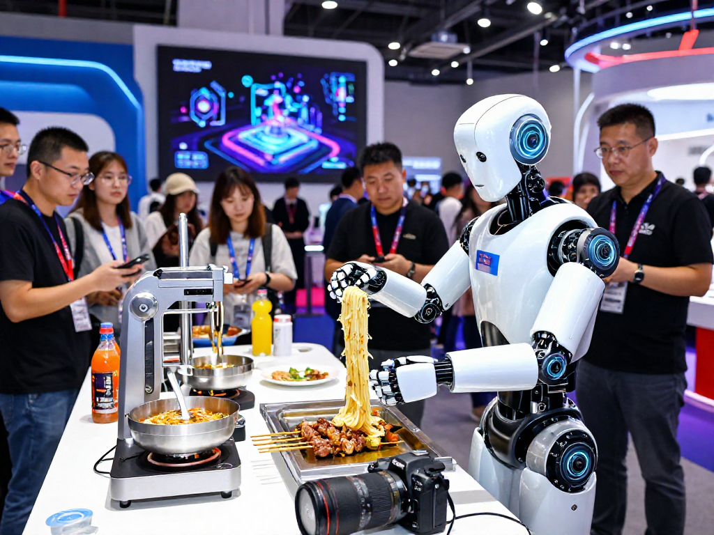 Robot 24 showcases innovative humanoid robots in culinary action at tech expo.