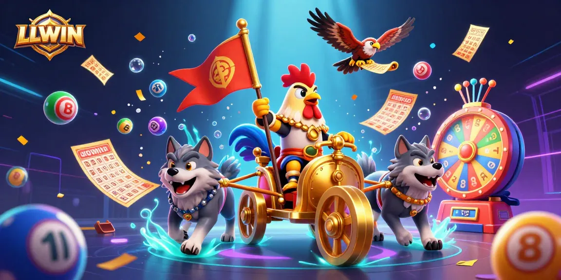 LLWIN engages players with vibrant lottery elements and a dynamic casino atmosphere in a 3D illustration.