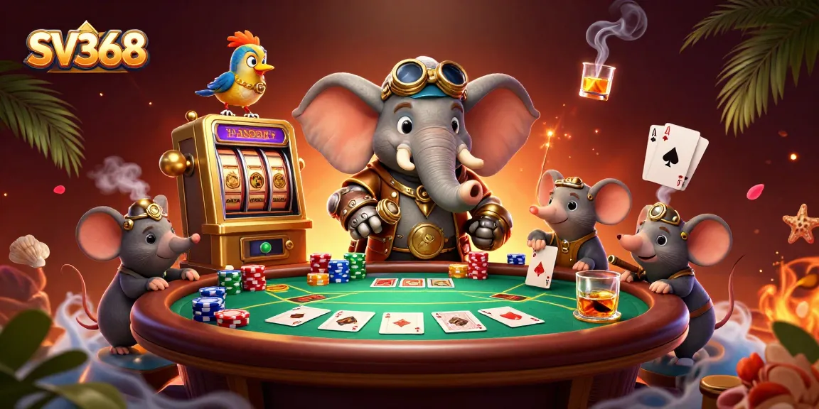Experience thrilling SV368 action with a steampunk elephant operating a golden slot machine.