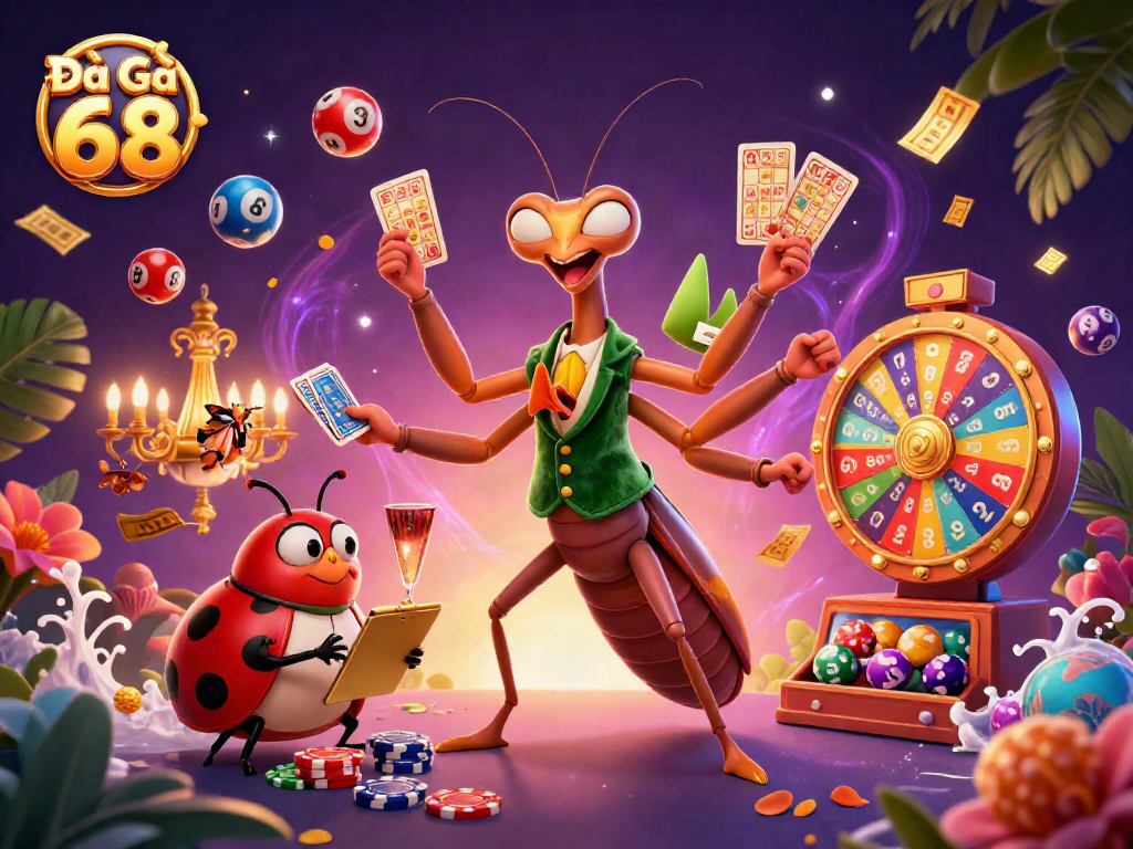 Experience the thrill of Đá Gà 68 with a vibrant, packed scene of a cockfighting game featuring animated characters and dynamic elements.