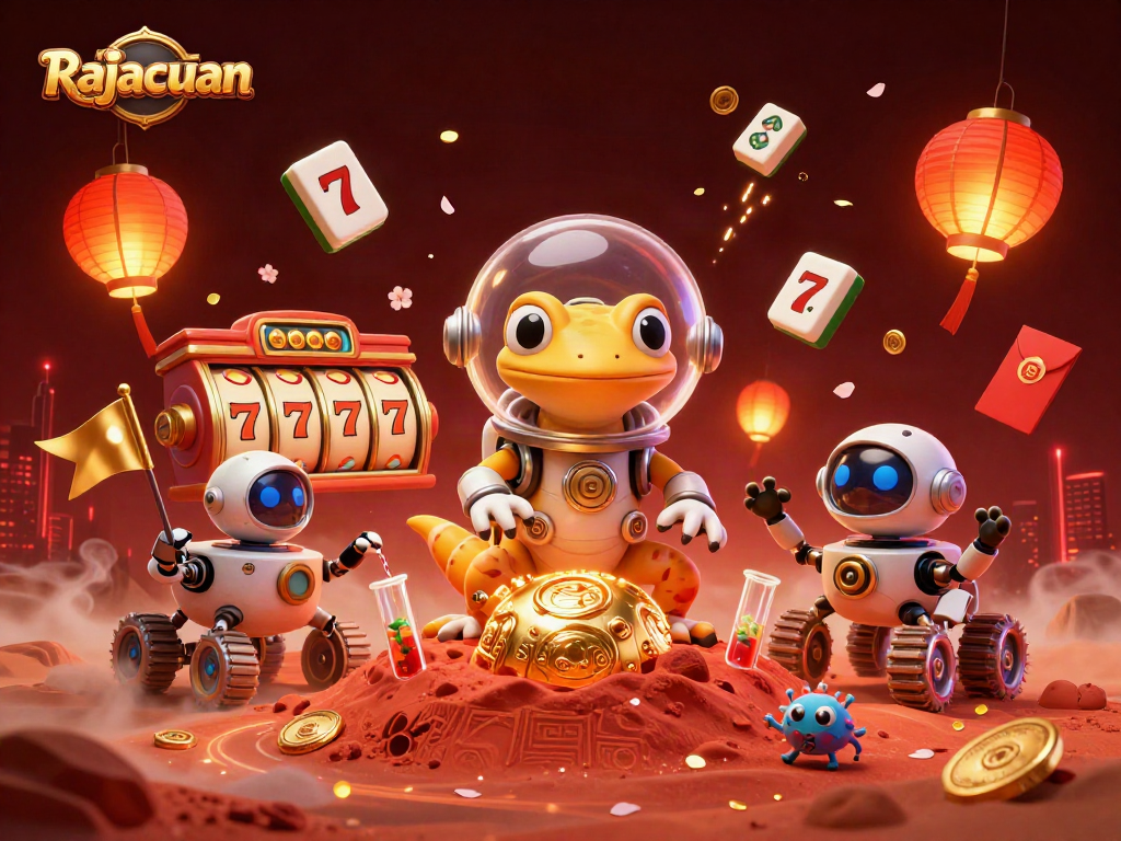 Rajacuan celebrates a thrilling slot adventure with alien characters and golden casino elements.
