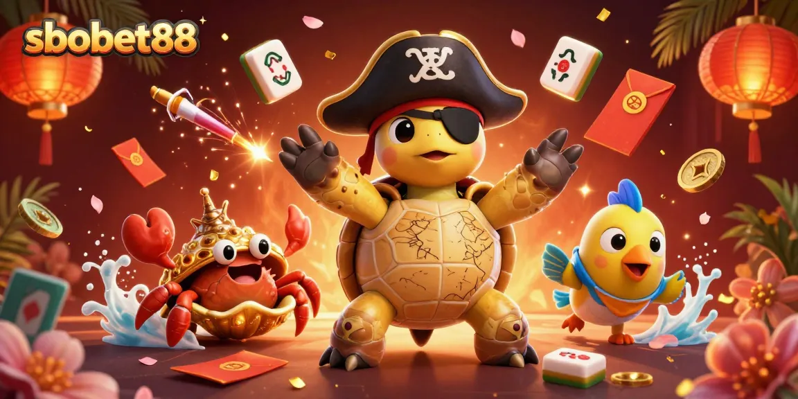 Engage in sbobet88 betting fun with a vibrant scene featuring unique characters and exciting elements.