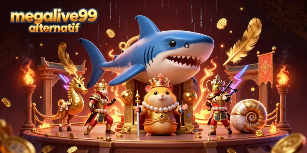 Gambar menarik megalive99 alternatif dengan raja hamster dan elemen kasino yang menonjol.