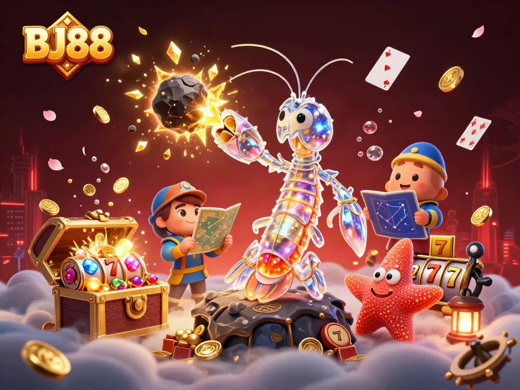 BJ88 brings exciting slot action with vibrant characters and dynamic games amidst a treasure-filled underwater scene.