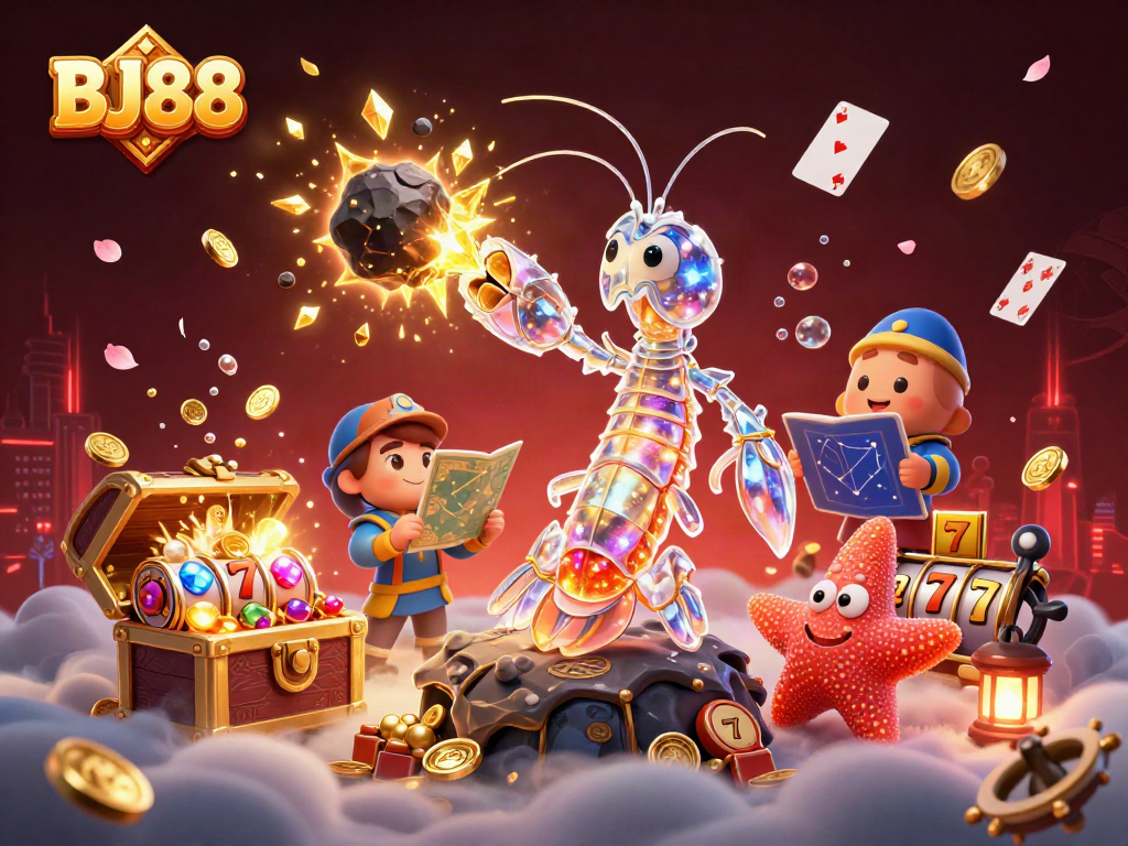 BJ88 brings exciting slot action with vibrant characters and dynamic games amidst a treasure-filled underwater scene.