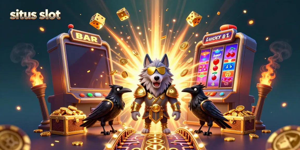 Engage with situs slot dynamics featuring Odin wolf surrounded by gold and casino elements.