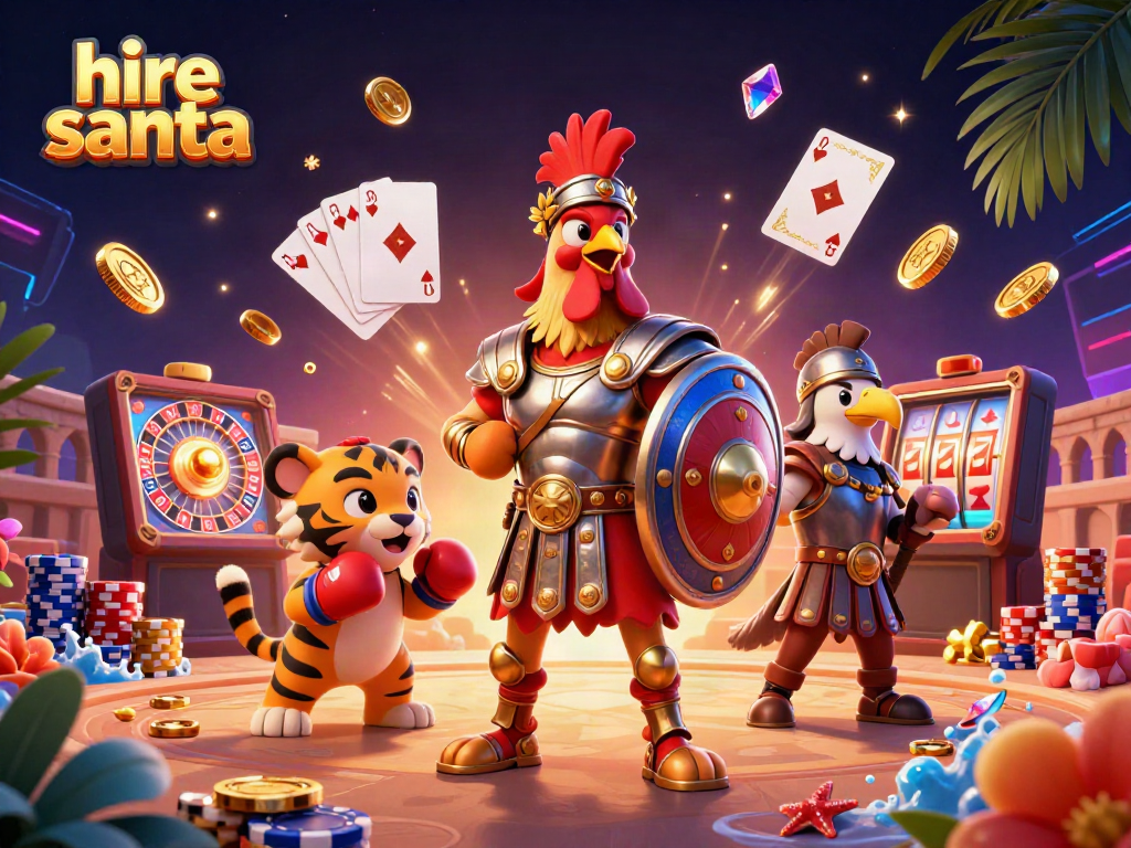 Experience the thrill as you hire Santa for your next festive event with vibrant casino-inspired elements.