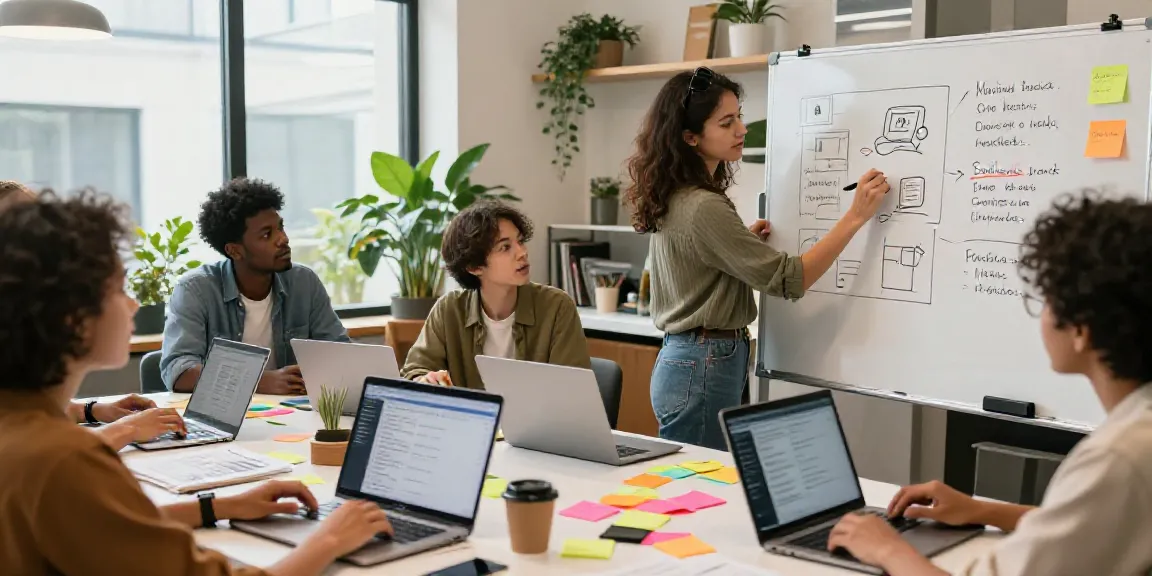 Collaboration in a co-working space focused on AI generated social media hooks.