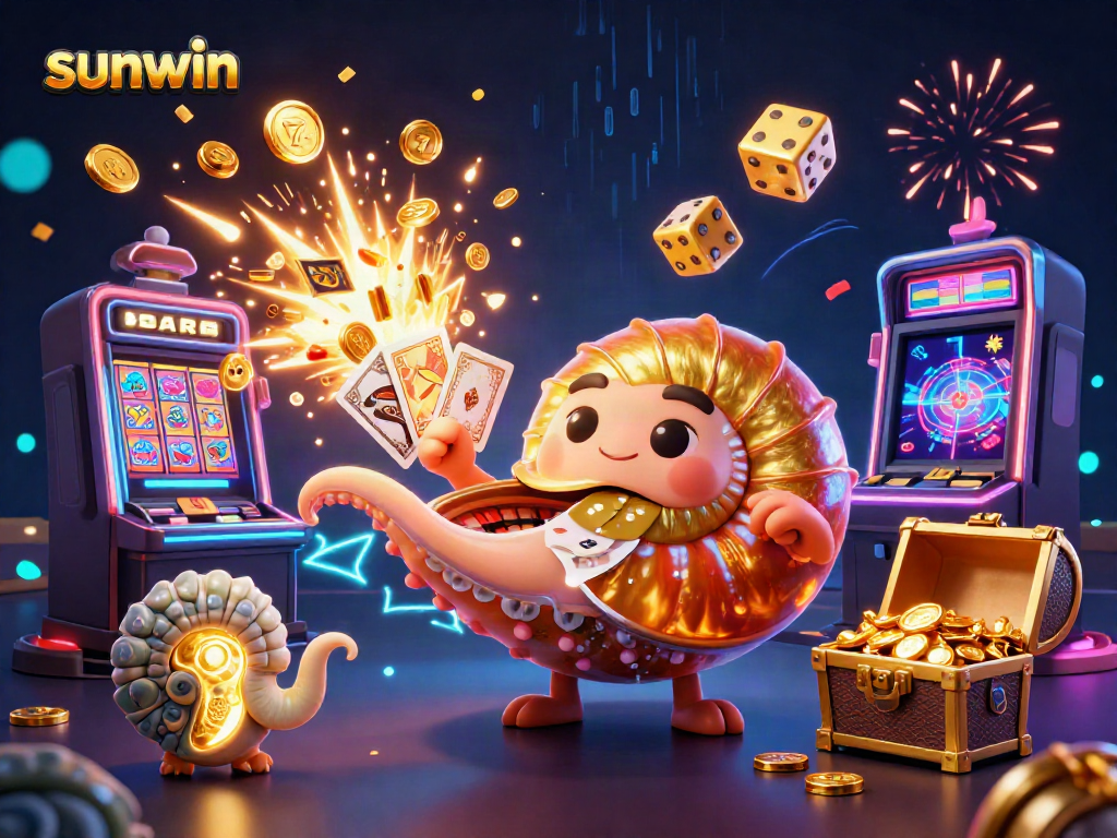 Experience thrilling action at sunwin with a vibrant casino atmosphere featuring giant nautilus, slot machine jackpots, and dynamic card gameplay.