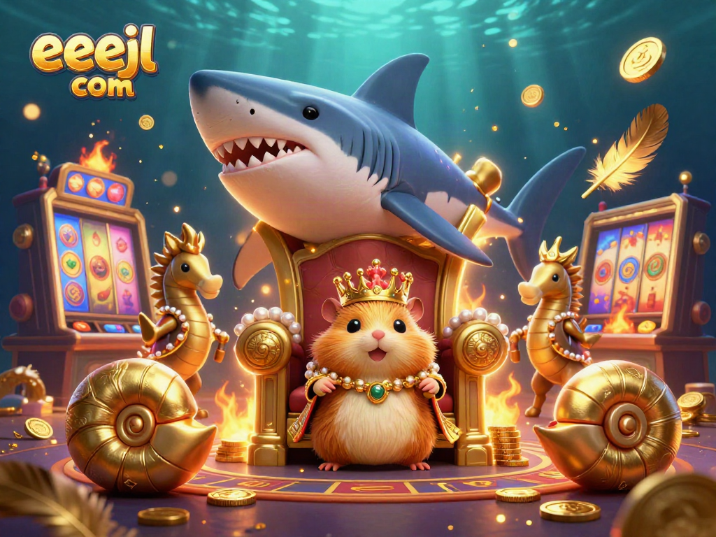 Engage with eejl com in a lively slot casino scene featuring a golden hamster king.