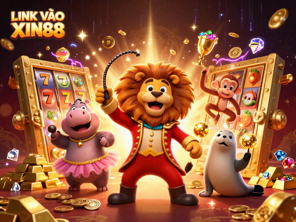 Experience excitement with LINK VÀO XIN88 in this vibrant casino-themed illustration.