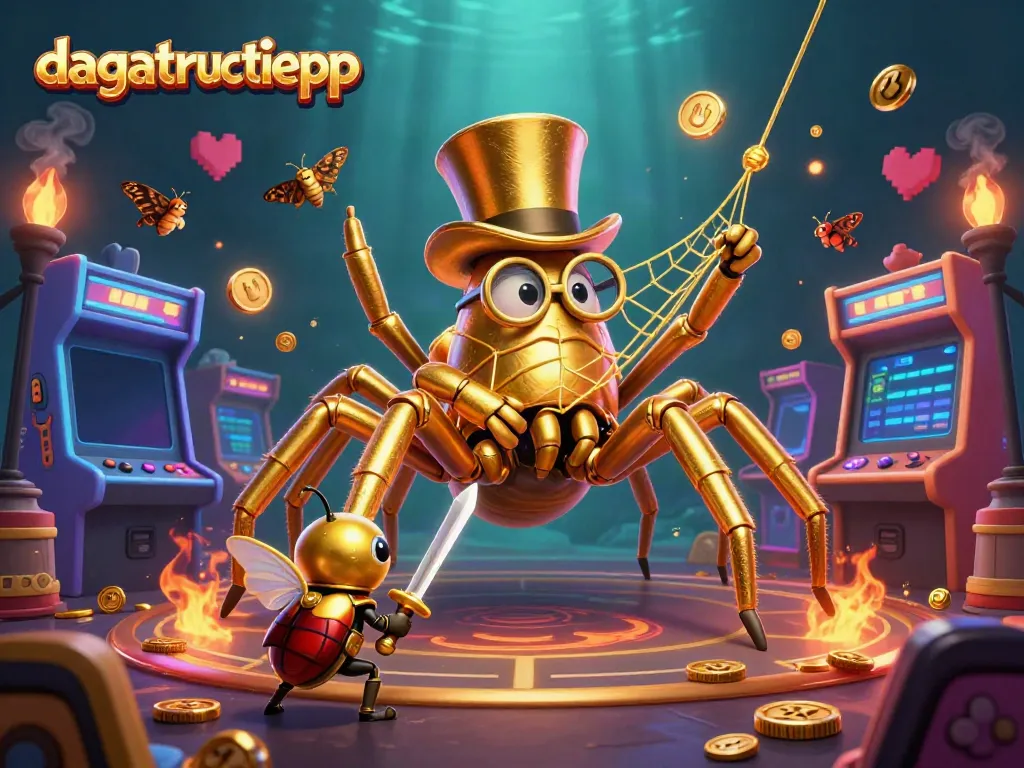 Experience thrilling moments at dagatructiepp with a whimsical golden tarantula and beetle knight adventure.