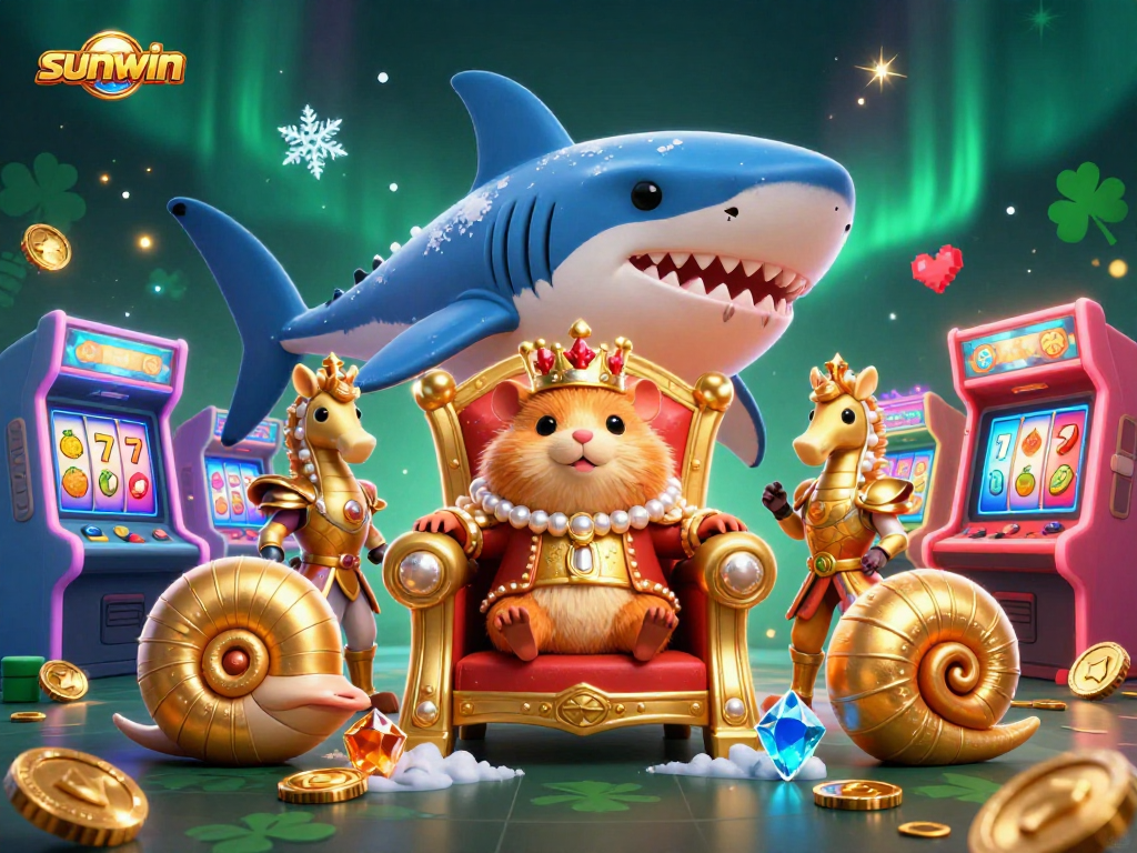 Experience vibrant action with sunwin's golden hamster king amidst arcade gaming elements.