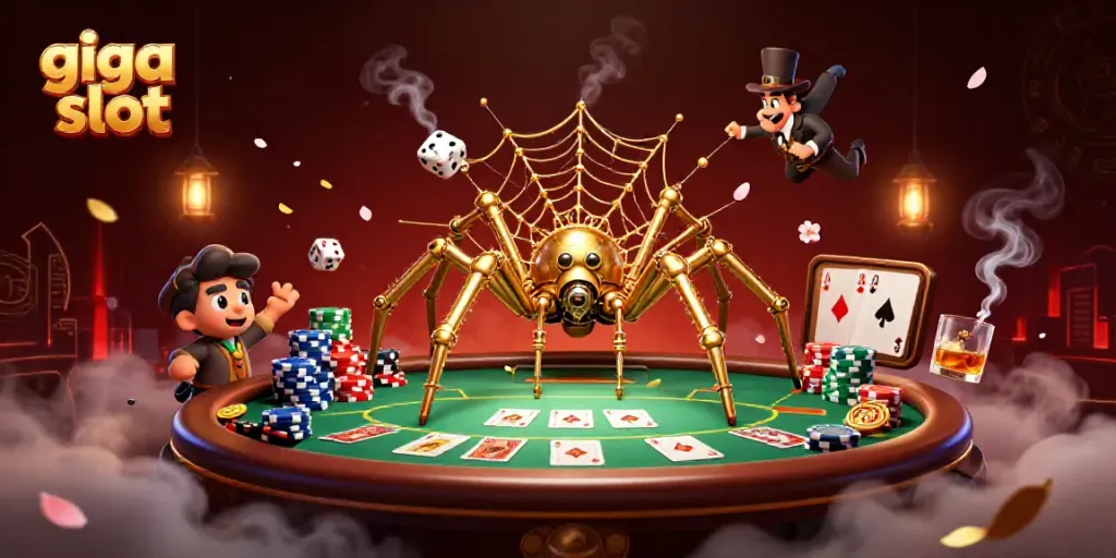 Giga slot menghadirkan keseruan dengan simbol mesin slot berkilau dan meja poker penuh chip.