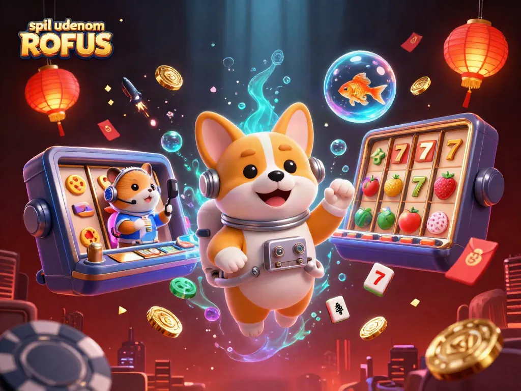 Engage in exciting gameplay at casino without ROFUS, featuring a whimsical 3D illustration with floating elements.