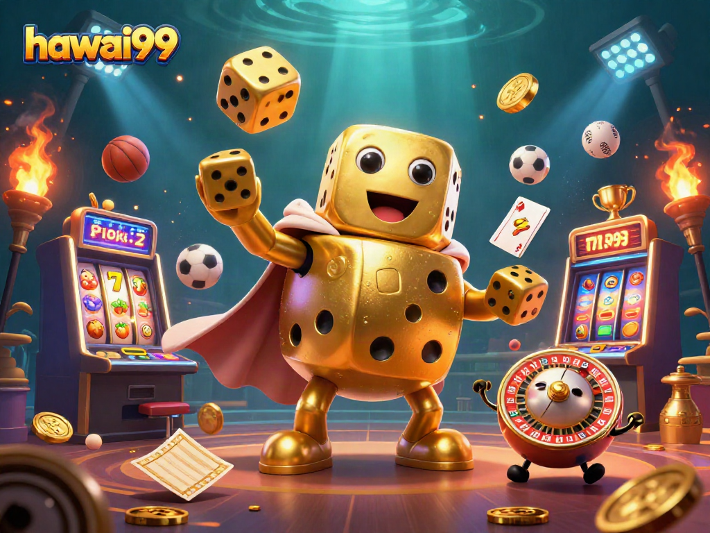 Jackpot excitement at hawai99 with dynamic golden dice and vivid slot elements.