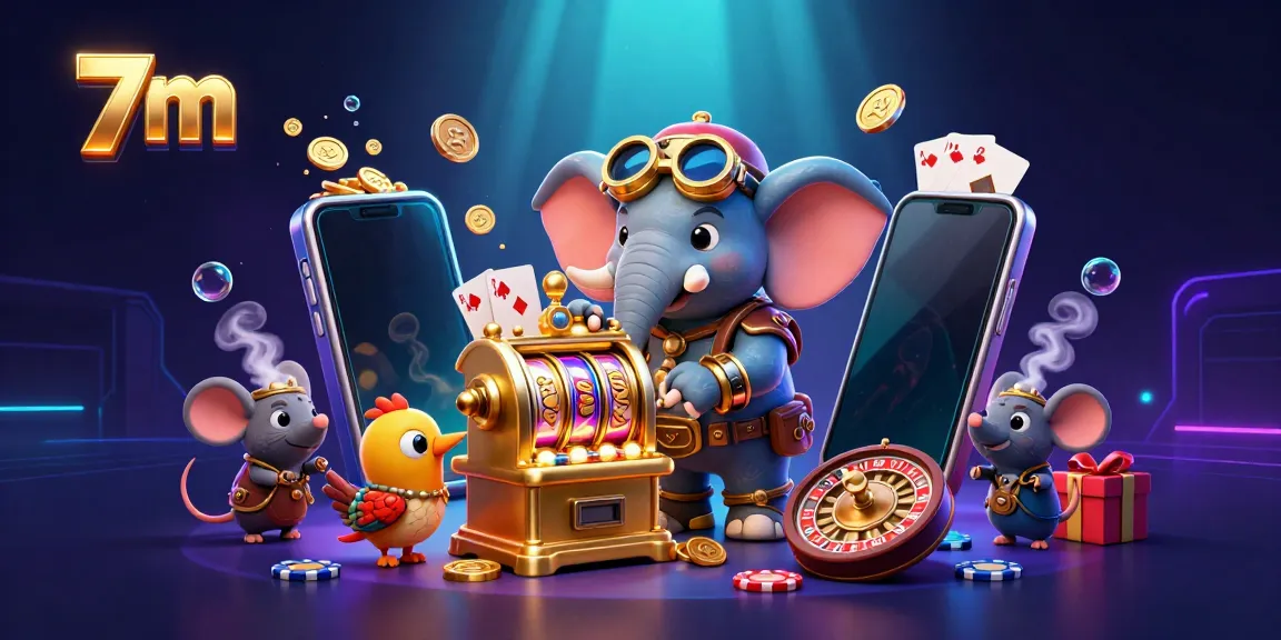 Engage with 7m live gaming excitement, featuring a steampunk elephant operating a golden slot machine.
