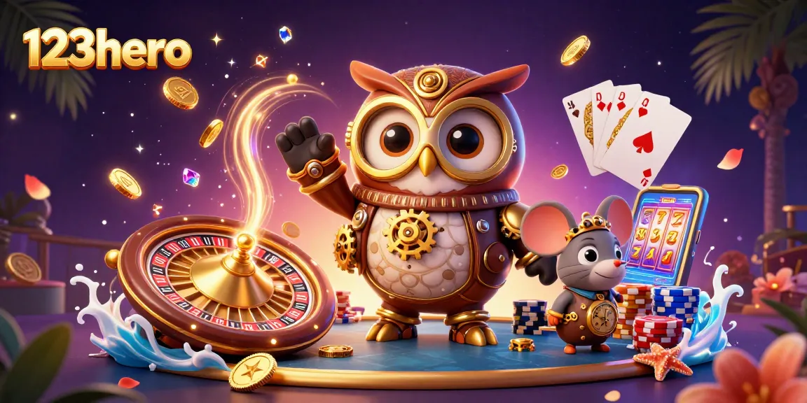 Experience thrilling wins at 123hero with a dynamic casino adventure scene filled with excitement.