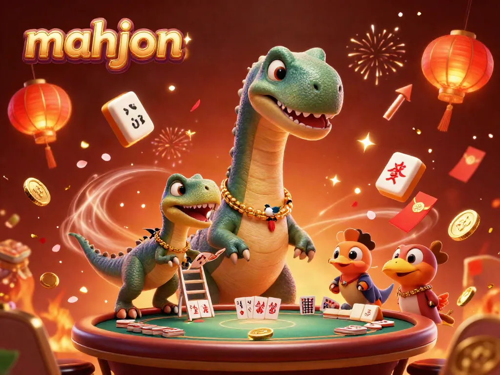 Experience exciting mahjong gameplay with this vibrant casino-themed illustration featuring engaging characters and elements.