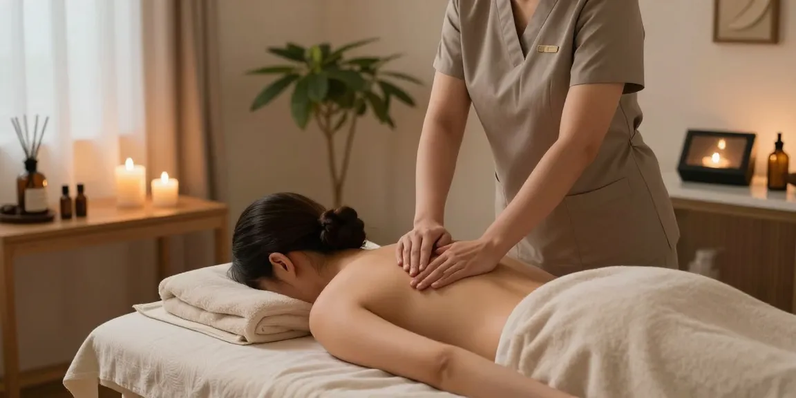 Relaxing 안양출장안마 massage therapy scene with calming ambiance and professional therapist.