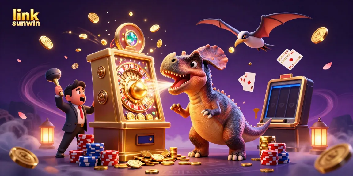 Catch soaring coins from the link sunwin slot machine in this vibrant casino illustration.