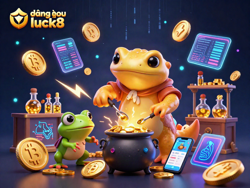 Engage in responsible gaming with đăng nhập luck8, featuring vibrant casino characters, coins, and digital effects.
