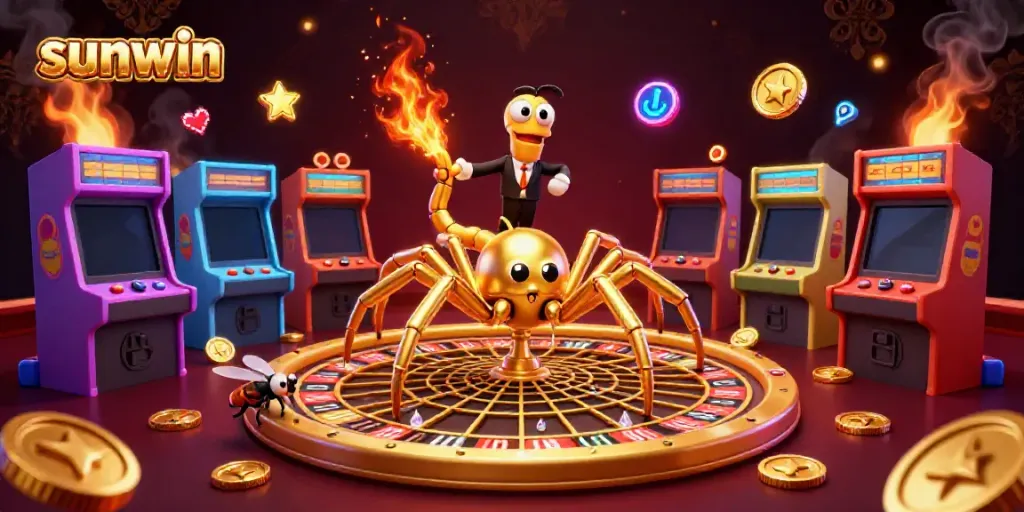 Engage with sunwin's thrilling gaming atmosphere, showcasing a vibrant casino scene filled with animated characters and dynamic elements.