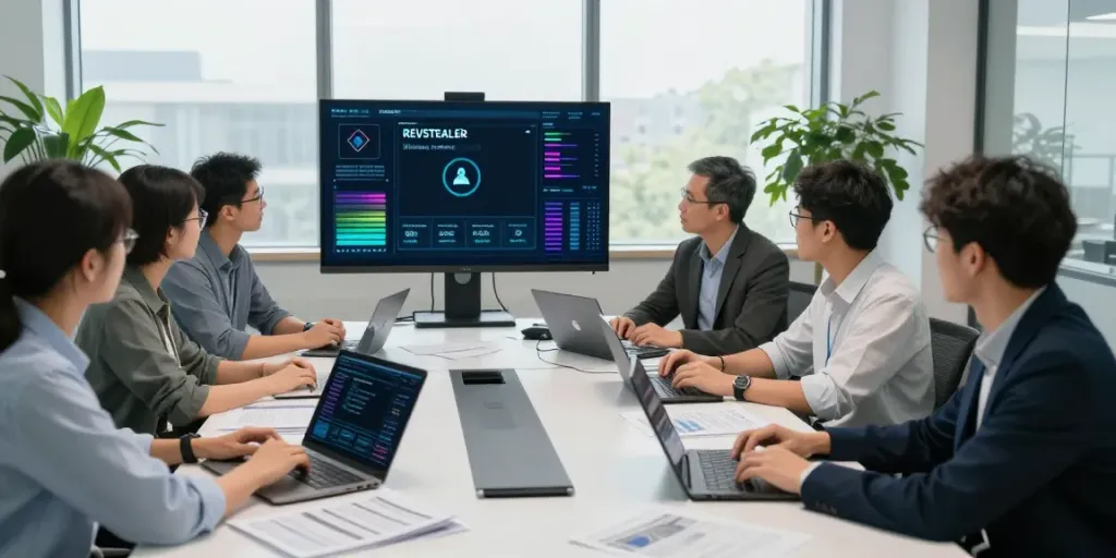 Insightful team meeting discussing cybersecurity news on malware threats.