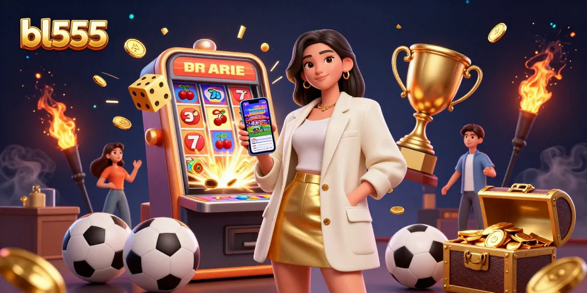 Enjoy immersive sports betting with bl555 as an Asian woman showcases a gaming app in a vibrant casino setting.