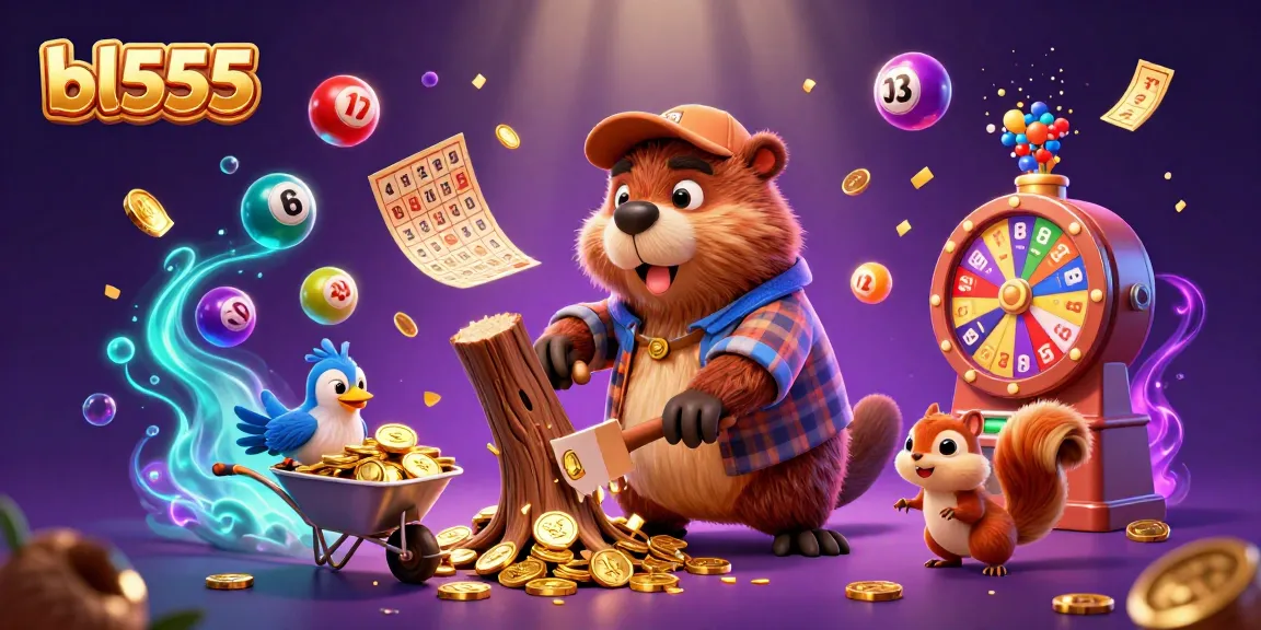 Experience the excitement of bl555 with vibrant games and golden coins raining in this animated illustration.