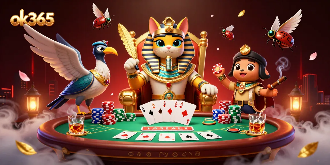 Engage in thrilling gameplay at ok365 with a vibrant casino scene featuring poker elements and dynamic characters.