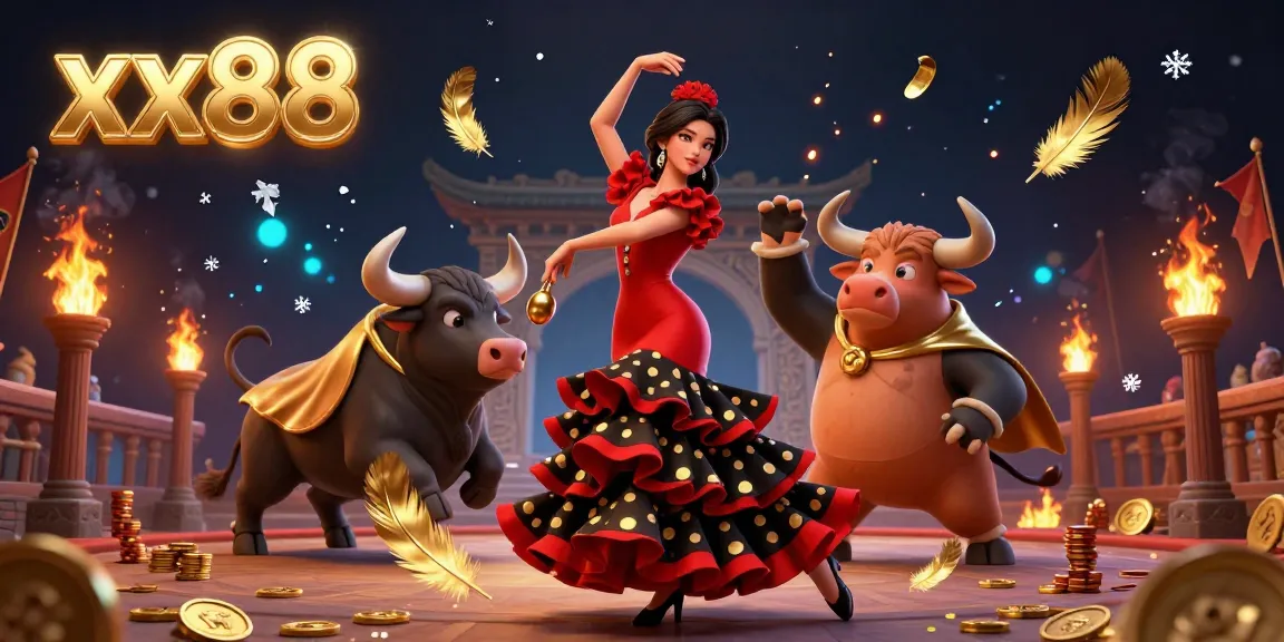 xx88 captures the excitement of gambling in a vibrant casino scene with a dancing woman and a bull.