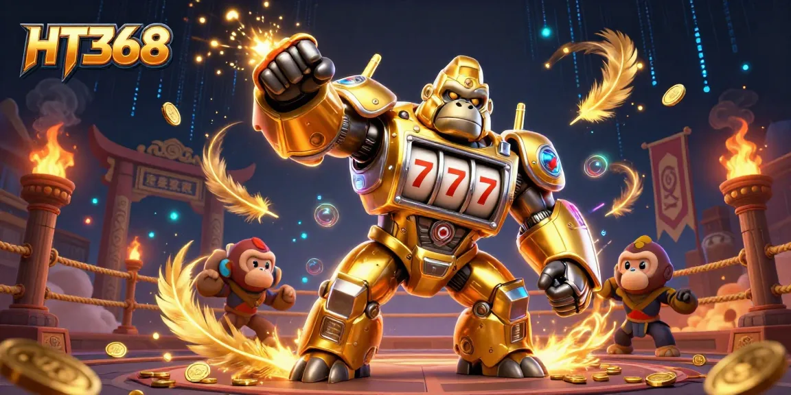 HT368 Casino offers exciting gaming experiences with vibrant illustrations of a mech gorilla and dynamic elements.