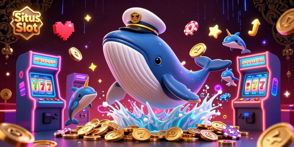 Experience thrilling Situs Slot action as a whale, narwhal, and dolphins entertain in a lively casino scene.