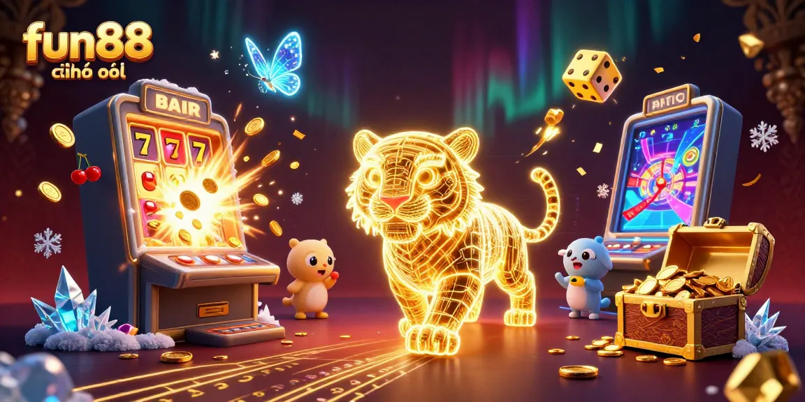 Experience fun88 chính thức with a vibrant 3D digital casino illustration featuring a neon tiger.