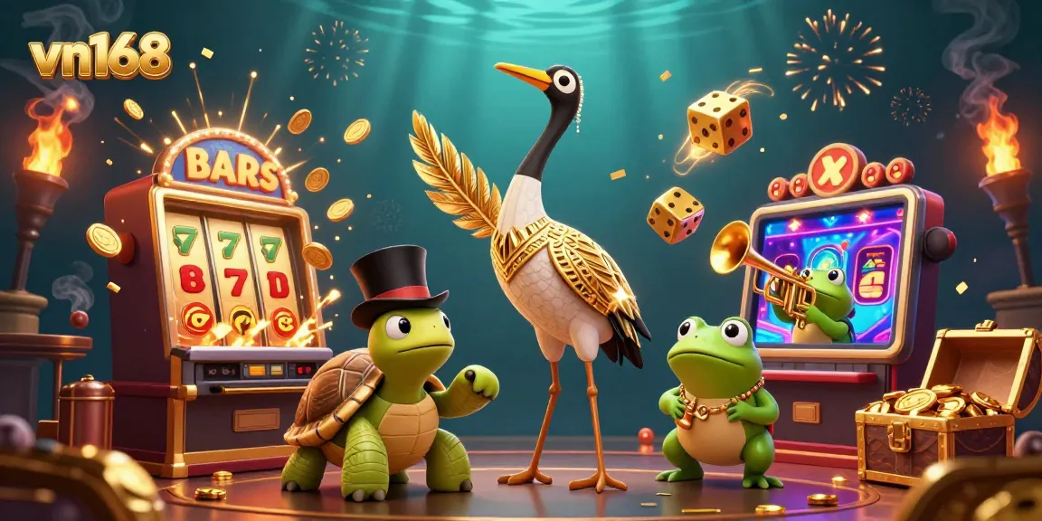 Experience the excitement of vn168 with vibrant 3D casino characters and jackpot visuals in a dazzling gaming scene.