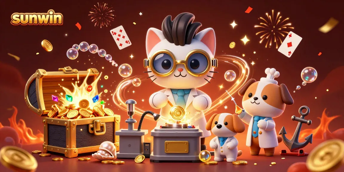 Experience the thrill of sunwin with exciting casino action amidst golden bubbles and festive sparks.