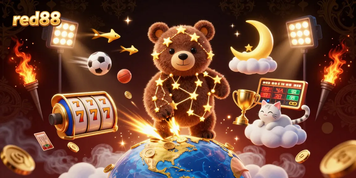 Engage with red88 through vibrant casino action featuring golden constellation bear and dynamic elements.