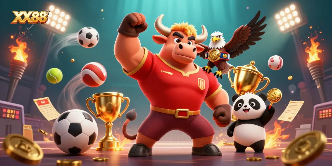 Engage in thrilling games at XX88 with a lively scene of winning characters and dynamic casino elements.