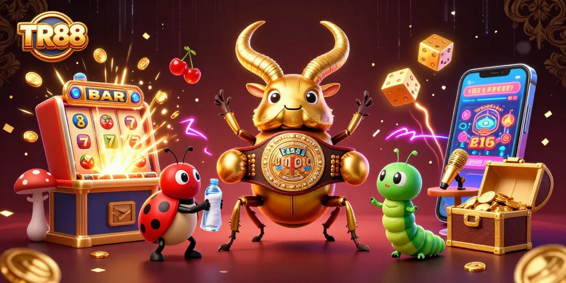 Experience excitement at TR88, featuring a vibrant 3D scene with a slot machine and colorful casino elements.