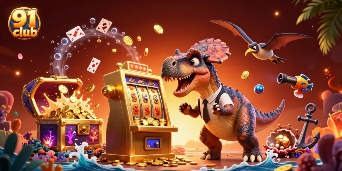 Engage in the thrilling world of 91 club with a dynamic illustration of adventurous characters and winning moments.