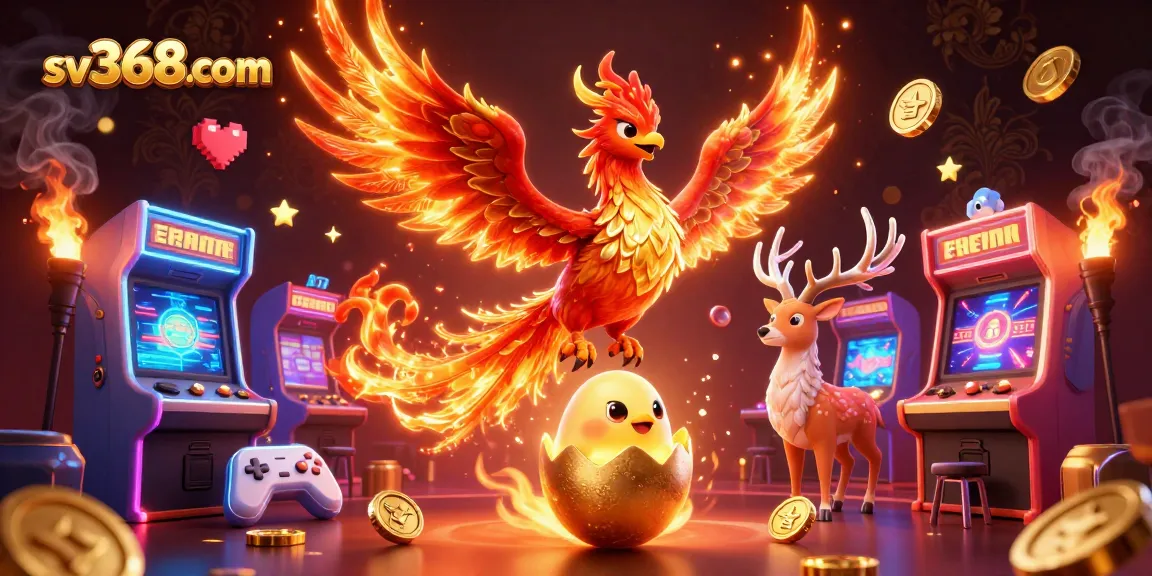 Experience thrilling action at sv368com with an enchanting phoenix scene amidst vibrant casino elements.