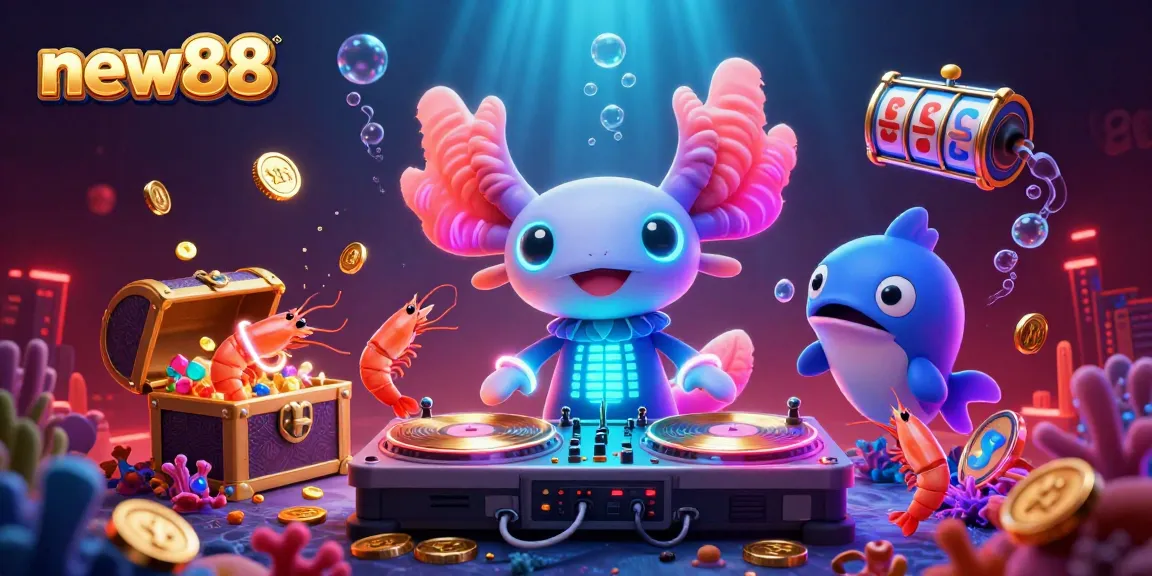 Experience exciting gaming with new88's vibrant underwater casino illustration featuring dynamic characters.